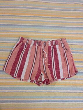 Universal Thread Size S Striped Linen Drawstring Elastic Waist Beach Shorts Pock